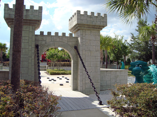 Windsor Hills childrens play area with miniature castle entrance
