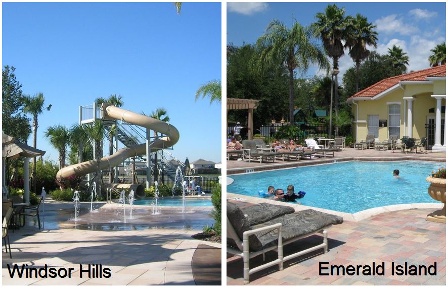 Windsor Hills pool and clubhouse compared with Emerald Island pool and clubhouse